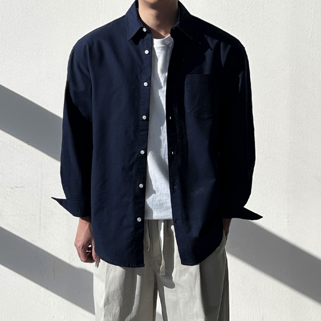 면 100% 고퀄리티 남자 오버 루즈핏 고밀도면 카라 옥스포드 셔츠 빅사이즈