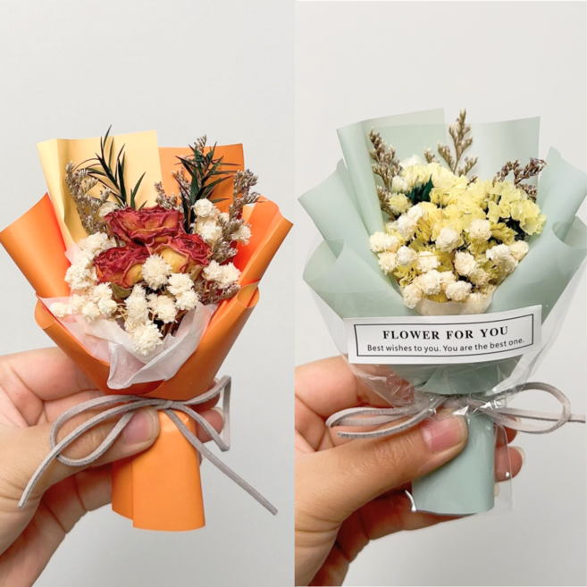 일상채움 성묘 납골당 추모 조화 미니 꽃다발 부착식, 2개, 민트+오렌지