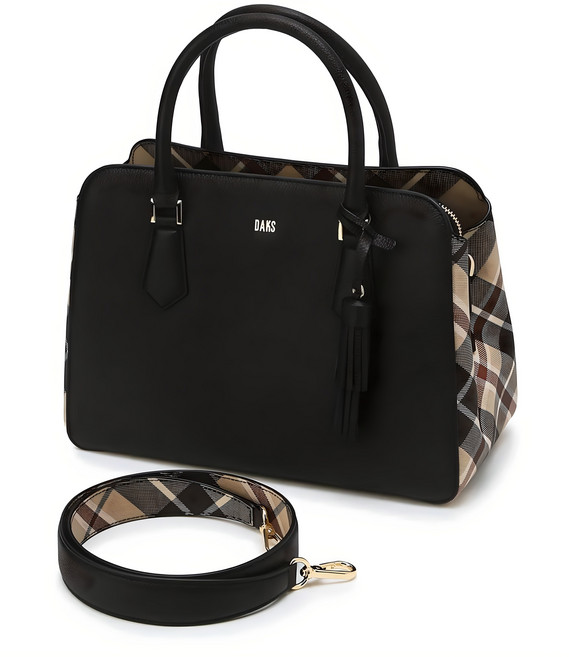 닥스 블랙 체크배색 가죽 토트백
