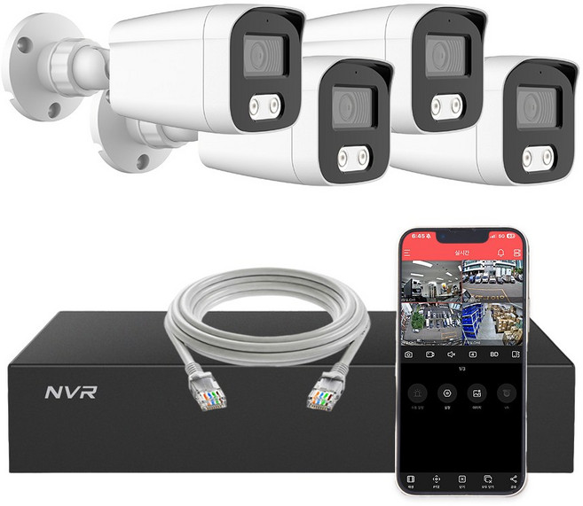 [저장 하드 미포함] HNTek 800만화소 IP CCTV 세트 (4채널 NVR + 실내/실외 PoE 카메라 + UTP케이블 20M), 1세트, 외부용 4대