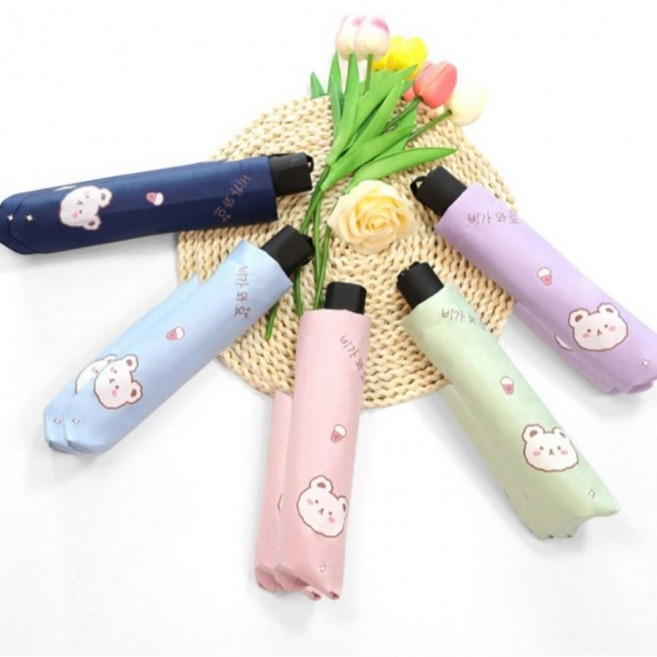 랄라월드 캐릭터 비가와요 3단 UPF50 플러스 자외선99퍼센트차단 초경량 암막 미니 전자동우산 어린이양산 초등학생우산