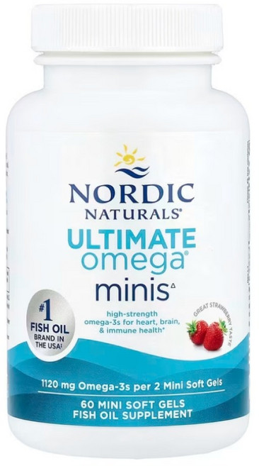 Nordic Naturals 얼티메이트2X 오메가3 1120mg 딸기맛 60 미니소프트젤, 60정, 1개