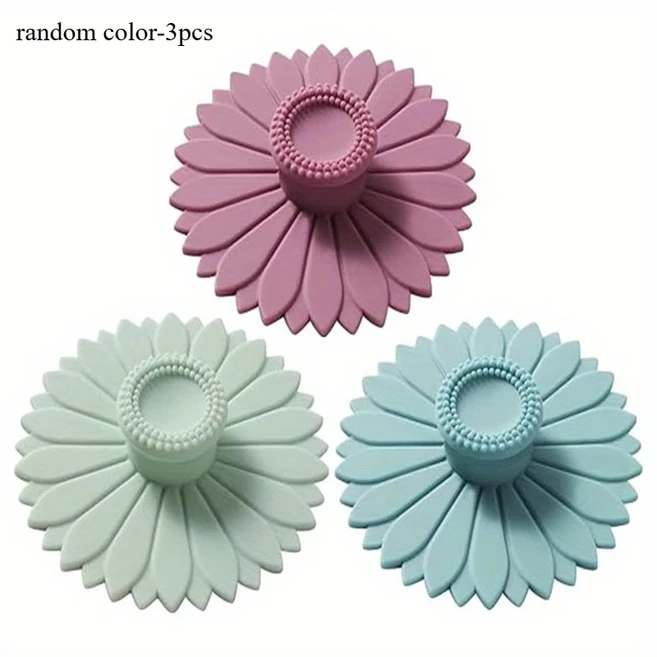 해바라기 실리콘 컵 뚜껑 세트 다기능 방진 및 누수 차와 커피 사무실 카페에 적합, 03 random color-3pcs