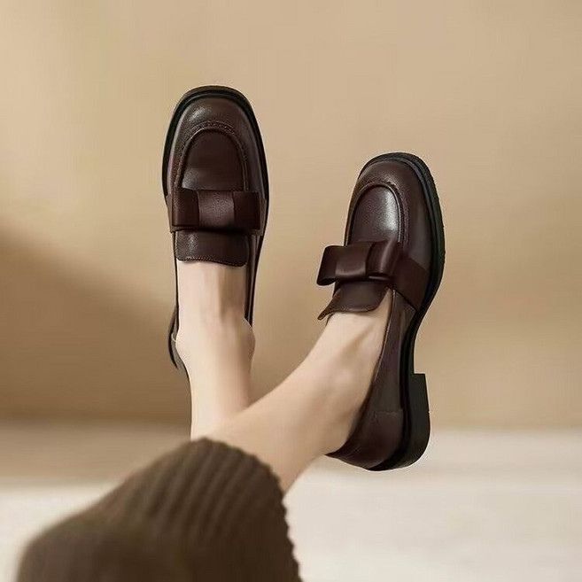 COSYEVNO 여성 로퍼 봄 가을 패션 빈티지 사각 헤드 미끄럼 방지 고무창 리본 메리제인 슈즈 lyjlfx18