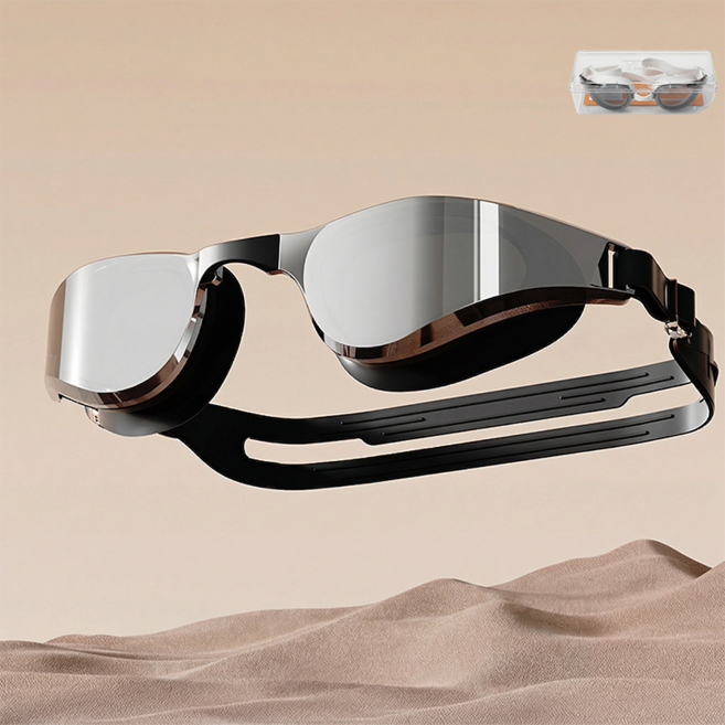 코차이 미러 수경 안티포그 UV차단 실리콘 와이드 시야 남녀공용, 1개, 블랙