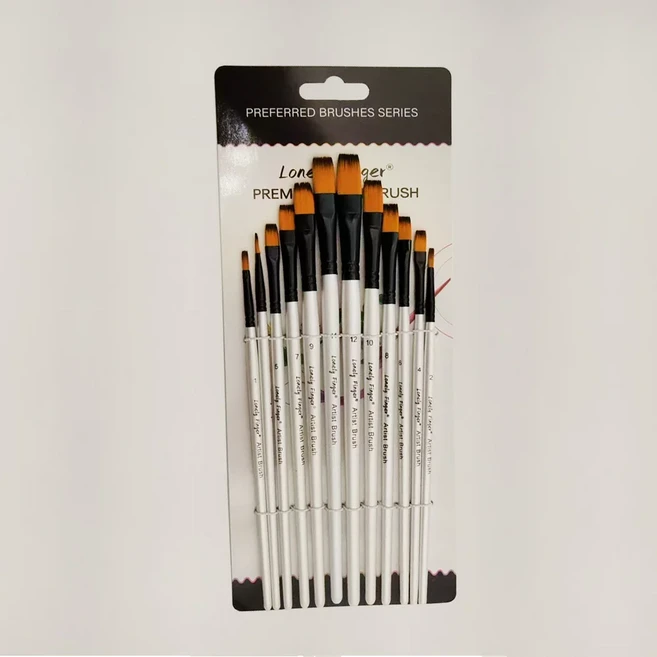 수채화 아크릴 구아슈 오일 및 템페라 페인팅을 위한 Lonely Finger 아티스트 브러시 12/48 세트, 04 12pcs white Flat