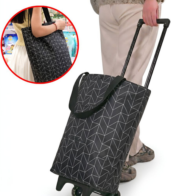 프리데일 바퀴달린 장바구니 접이식 대용량 캐리어 쇼핑카트, 1개, 라인블랙