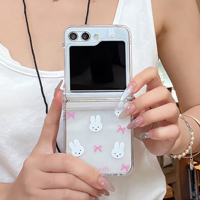 얌코 갤럭시 z플립3 z플립4 z플립5 z플립6 z플립7 힌지보호 휴대폰케이스 투명 화이트 토끼 프로필 사진