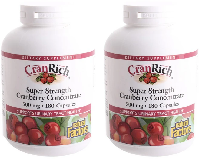 네추럴팩터스 크랜리치 슈퍼 스트랭스 크랜베리 컨센트레이트 500mg 캡슐, 180정, 2개 - 쿠팡