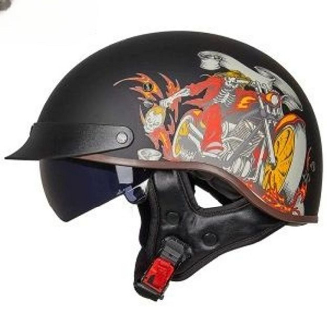 헬멧 반모 할리데이비슨 여름 레트로 오토바이 오토바이 자전거, 2XL, 불꽃 해골