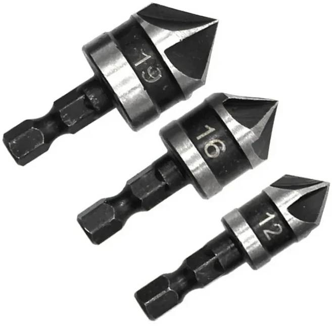 육각 섕크 90 도 블랙 5 날 모따기 카운터 드릴 목공 구멍 오프너 세트 12mm 3 개, [01] Hexagon handle, 01 3pc black set, 1개