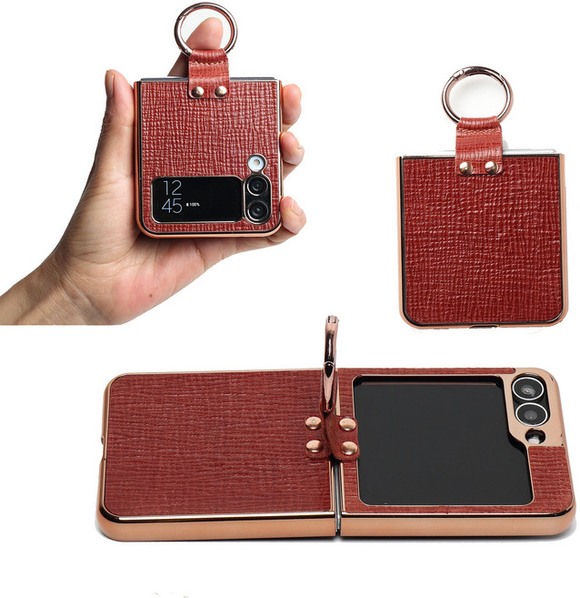 까리노펠레 갤럭시 Z Flip 천연가죽 Rose Gold 링 휴대폰 케이스