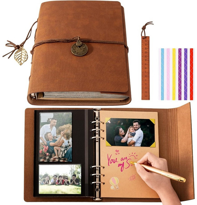 가죽 빈티지 사진 앨범 120매, 작은 (7x9), 어두운 갈색