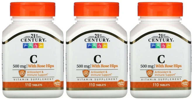 21st Century 21세기 센트리 비타민C 로즈힙 포함 500mg 110정 3병 아스코르브산 함유 - 쿠팡