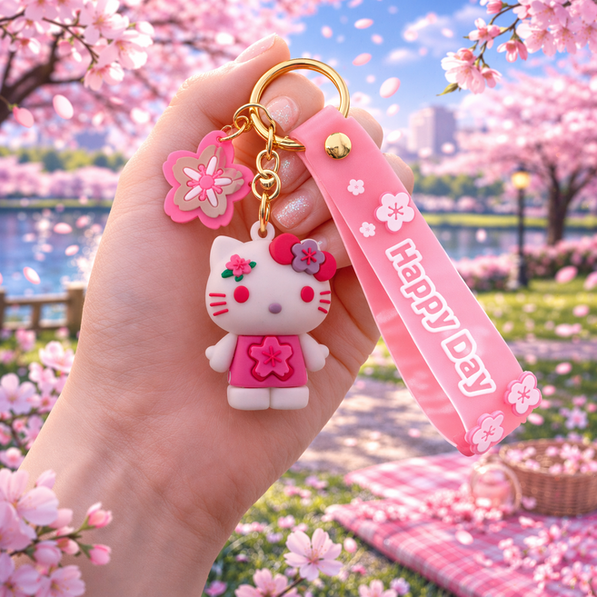 펫더월드 산리오 벗꽃 키링 마이멜로디, 헬로키티, 1개