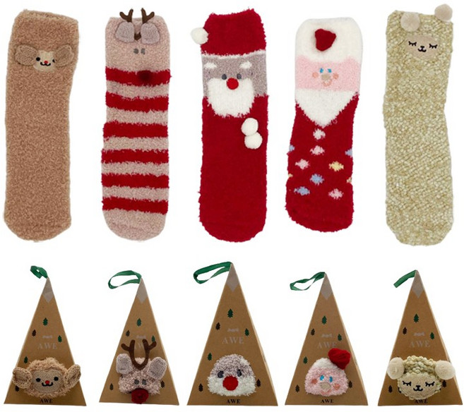 고급 포장 선물용 겨울 캐릭터 수면양말