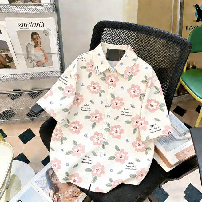 復古印花短袖襯衫 男女皆宜