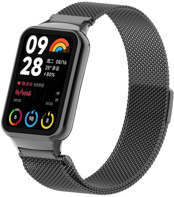 小米手環8/9Pro 磁吸米蘭尼斯替換腕帶, 黑色【米蘭磁吸款錶帶】,小米手環 7/7NFC-通用, 1個