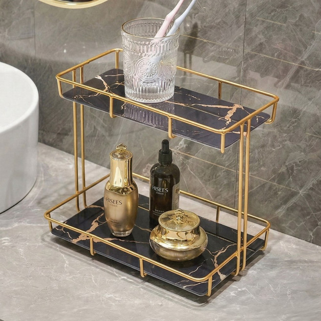 대한만물상 골드프레임 화장품 정리대 인테리어 트레이, 블랙