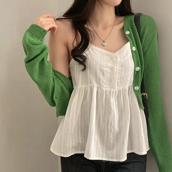 라라홀리 레이스 빈티지 자수 프릴 끈나시 블라우스