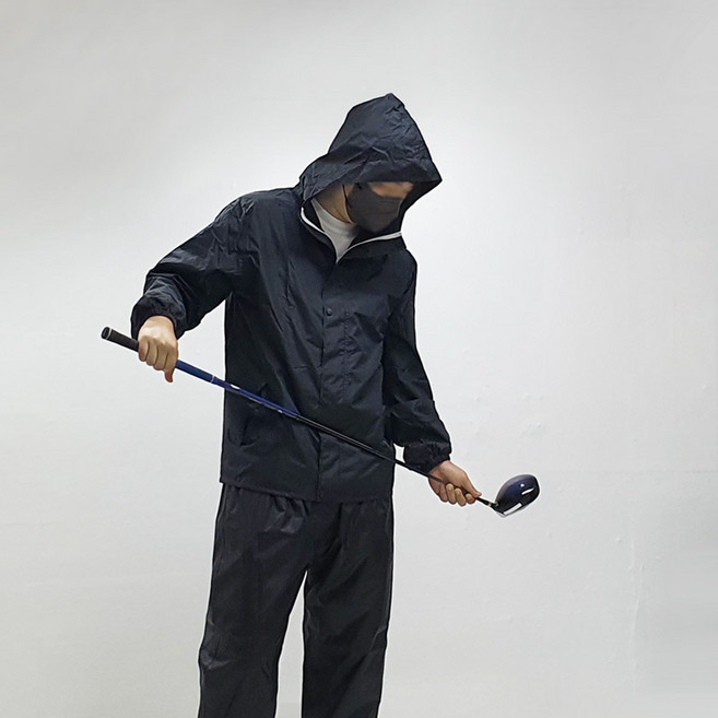 남성골프우의 세트 상의 하의 비옷 우비 방수방풍 골프레인슈트, 블랙상의 블랙하의, 1개