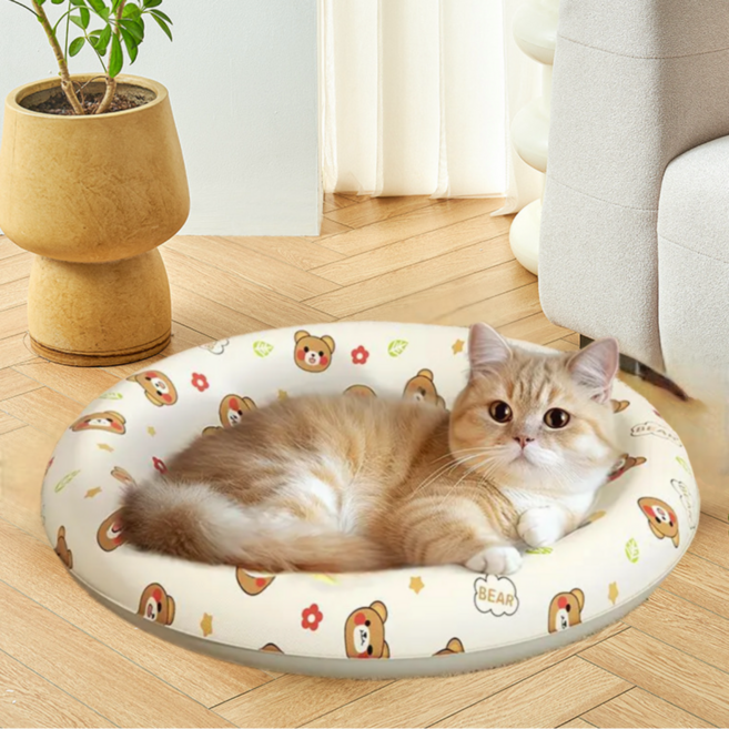 HORIZON 반려동물 곰돌이 강아지 고양이 쿨매트 아이스 방석, 1개, 베이지 곰돌이