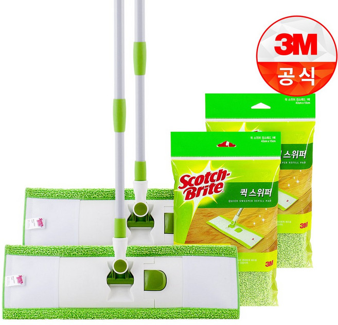 [3M]퀵스위퍼 극세사 막대걸레(밀대+리필 2P), 2개