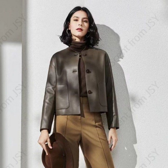 천연 가죽 자켓 여자 리얼 캐주얼 양 램스킨 봄 가을 겨울 아우터 하객룩 데일리 라운드넥