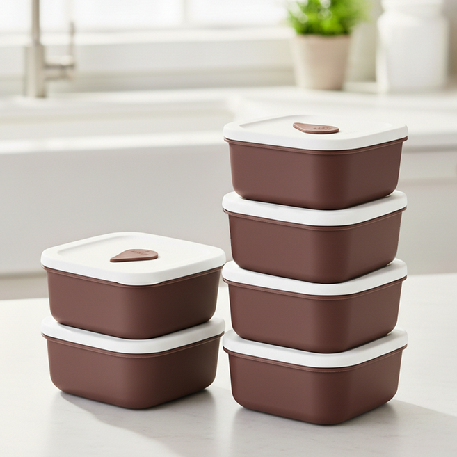 소노리떼 국산 실리콘 밥팩 냉동밥보관용기 전자레인지 소분용기 정사각 400ml 6팩 세트, 초코, 6개