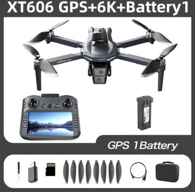 샤오미 미지아 XT606 드론 전문가용 8K HD 카메라 5G GPS WIFI FPV 드론 4.5인치 화면 회피 브러시리스 모터 RC 드론 장난감, 2)Grey-6k-Battery1