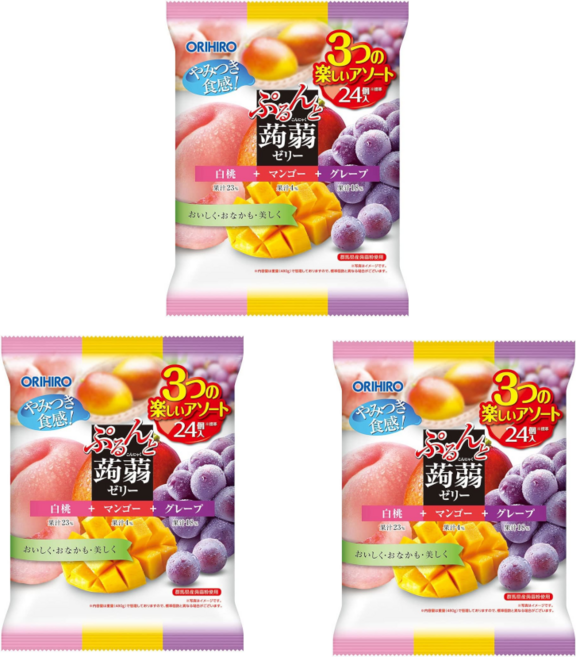 오리히로 곤약젤리 대용량 세가지맛(백도+망고+포도), 3개, 480g