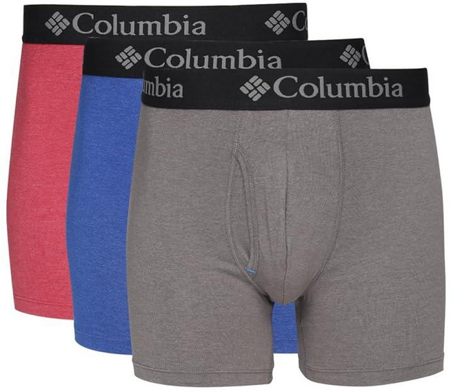 Columbia 남성용 퍼포먼스 면 스트레치 복서 브리프 3팩 레드/블루/그레이 미디엄 마운틴 레드