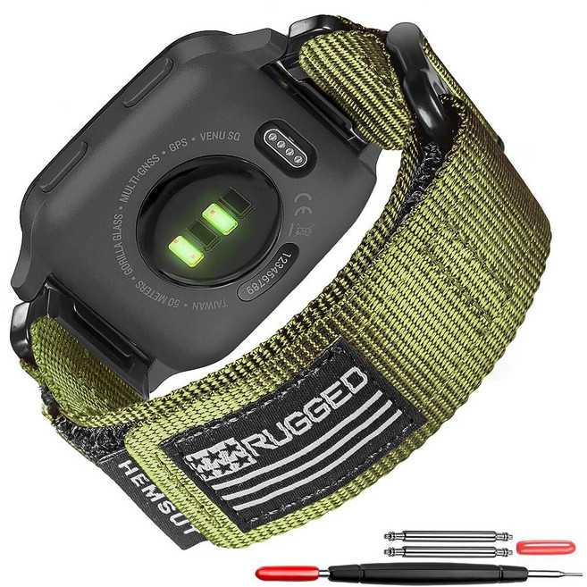 Garmin Venu 2 (Venu 2 전용 Venu 2S /3S) / Venu 3 퀵 핀 시계 밴드와 호환 우븐 루프 디자인의 매우 견고한 나일론 스포츠 스트랩, 초록색