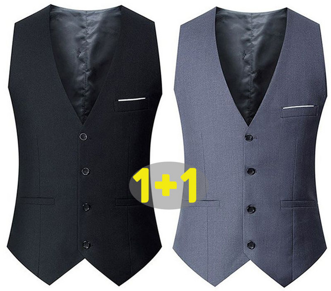 JUSTFEELING 1+1 남성 비즈니스 정장조끼 브이넥 민소매 정장 조끼 사계절 남자 약혼식 면접룩 패션 양복 조끼 베스트