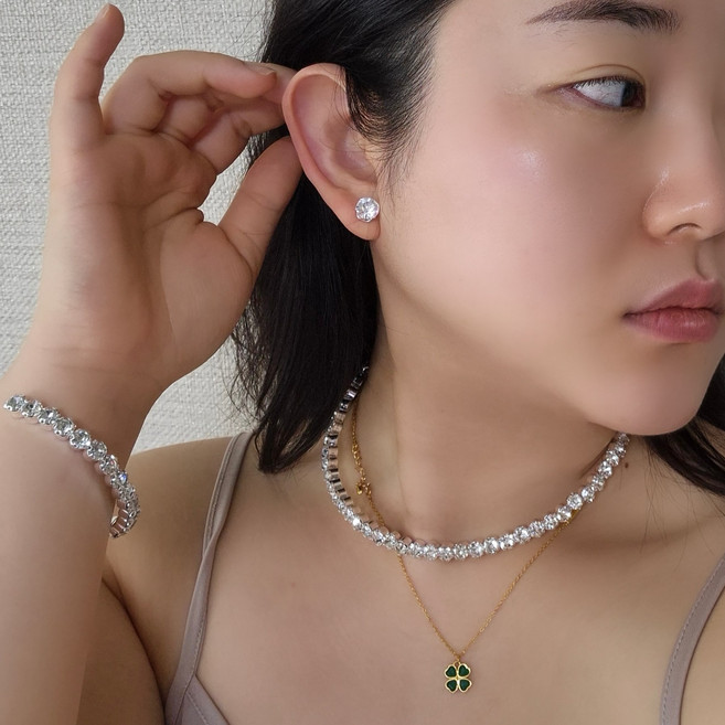 큐빅 테니스 목걸이 팔찌 귀걸이 세트