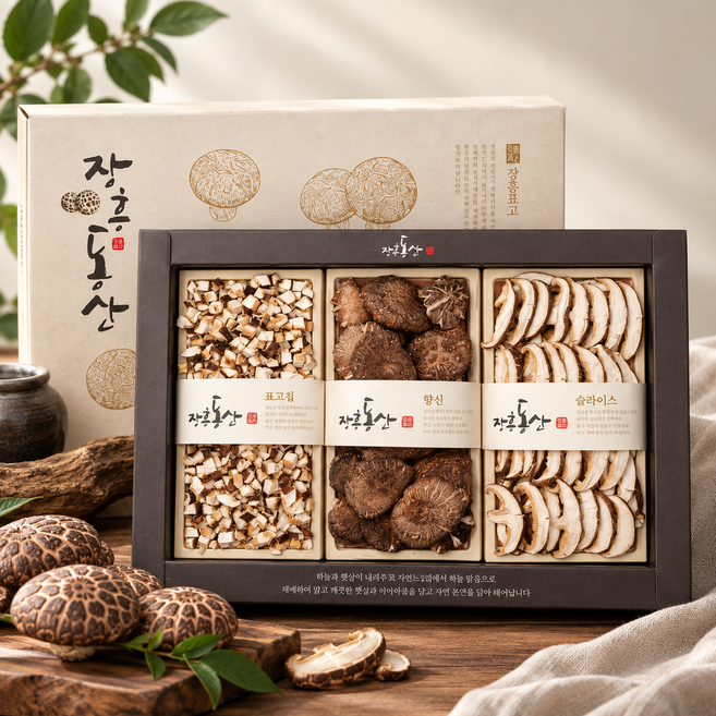 전남 장흥 표고버섯 프리미엄 선물세트 표고칩60g향신100g슬라이스50g, 1박스, 210g