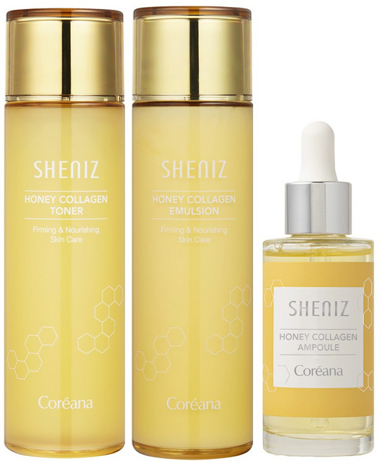 [고보습 고농축] 코리아나 쉬니즈 허니 콜라겐 3종 스킨토너150ml+에멀젼150ml+앰플50ml, 1세트