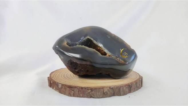 錢袋子煙紫藍瑪瑙水晶洞 贈底座 NO.35, 1個