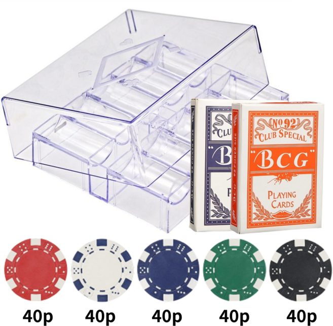 보아미 국제규격 컬러포커칩 200p 아크릴케이스 세트+포커카드2p, 1개, 혼합 200p세트