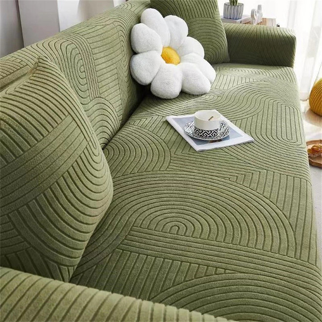 幾何線條印花沙發套，適用於多種尺寸沙發，耐髒，超柔軟, 瑞士卷【抹茶綠】3, 1件