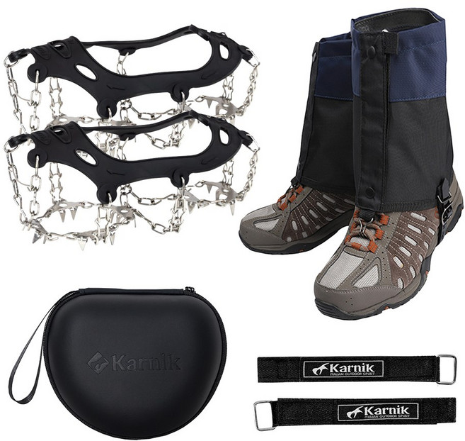 카르닉 등산 아이젠 고강도 체인 이중벨크로, 24P아이젠(블랙)+미니스패츠(네이비)