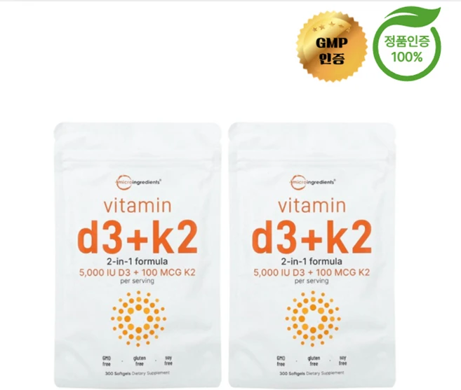 1+1 마이크로 인그리디언츠 비타민D3 + K2 소프트젤 300정, 300회분, 2개 - 쿠팡