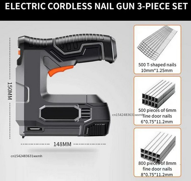 타정총 못박는총 콘크리트타정기 리튬 배터리 무선 전기 네일 건 프레임 스테이플 가구 목공 DIY 실내 장식, 1개