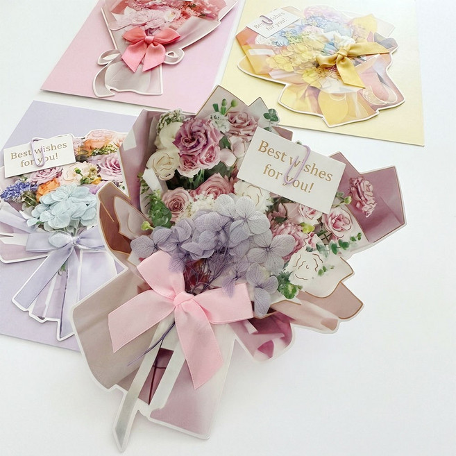 구름상회 축하 감사 꽃장식 카드 4종세트, 1팩, 혼합