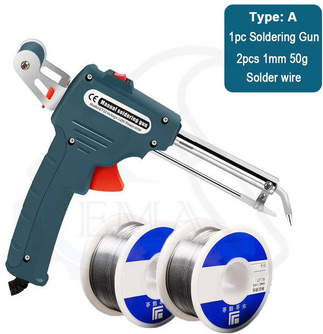 자동 납땜 110V 220V 60W EU 플러그 휴대용 내부 가열 자동으로 주석 용접 수리 도구 보내기, 4) A 2pcs 1mm 50g