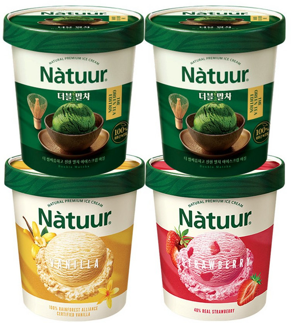 나뚜루 파인트 더블말차x2+바닐라x1+스트로베리x1, 1세트, 1.896L - 아이스크림 파인트