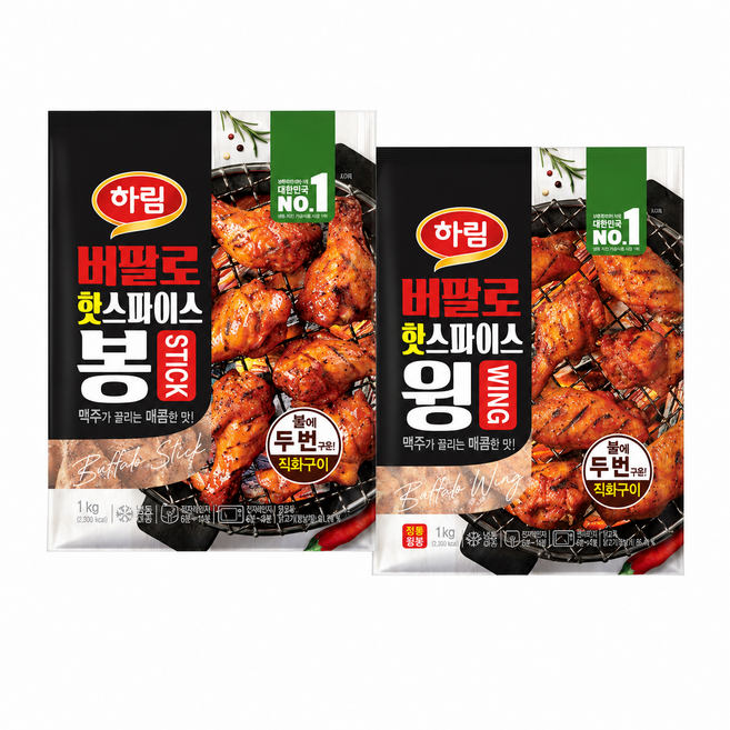 하림 버팔로우 핫스파이스 윙+봉, 1세트, 2kg