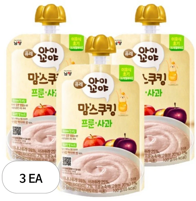 아이꼬야 유아용 맘스쿠킹 이유식 6개월부터, 100g, 3개, 프룬사과 - 쿠팡