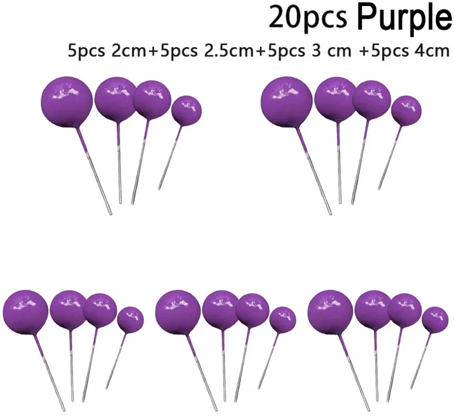 케이크 토퍼 생일을위한 20pcs 공 새로운 2/2.5/3/4cm 화이트/옐로우/블랙/퍼플/레드 컵케익, 03 purple