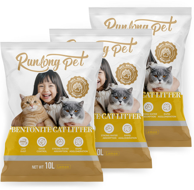 벤토나이트 고양이 모래 응고형 대용량 18kg, 레몬맛, 3개, 10L